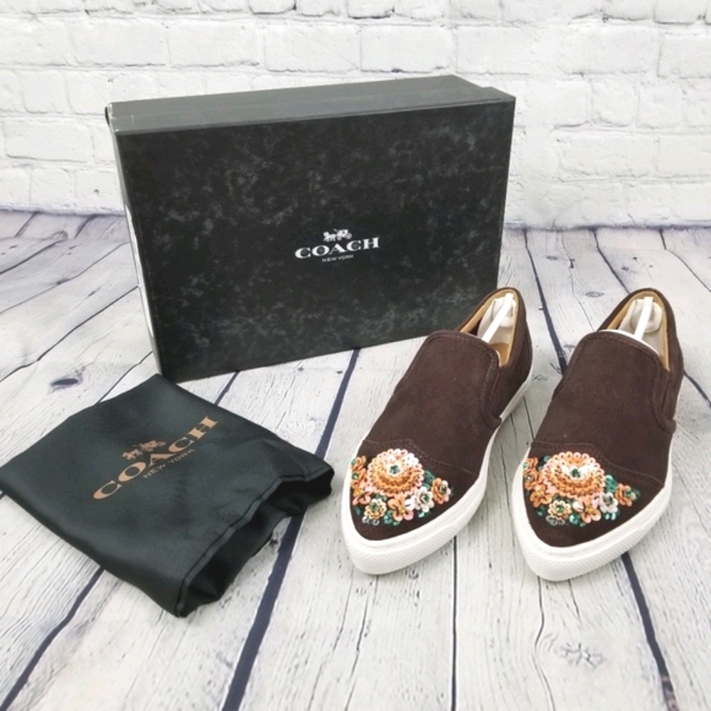 COACH | C103 beaded sequin cap toe split suede slip-on sneaker - Picture 4 of 8
